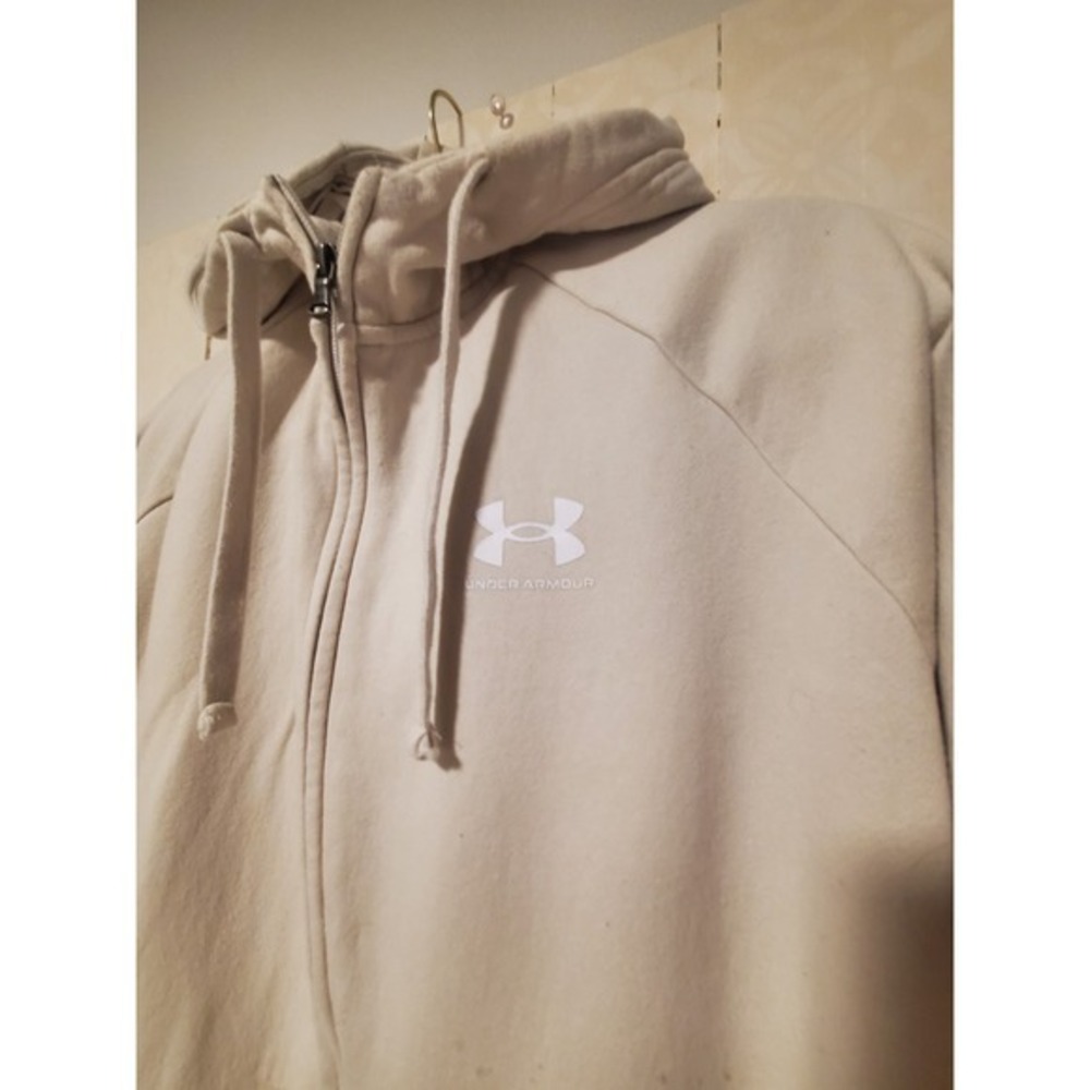 Under Armour Mens XL Rival Fleece Zip Hoodie Cream Beige Loose Fit Sweatshirt